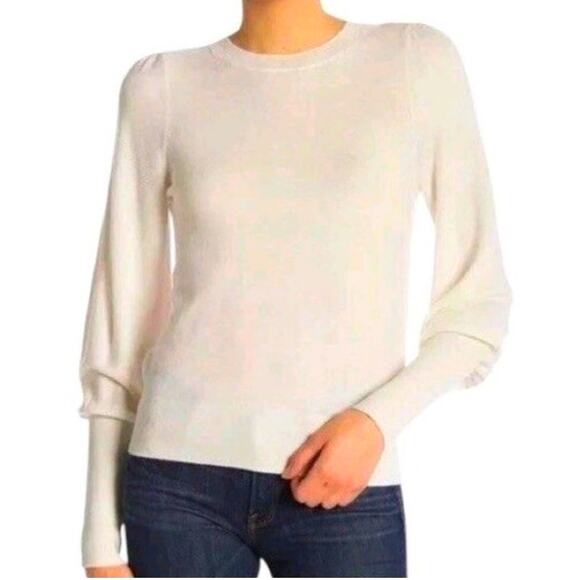 Joie Noely Wool Cashmere Sweater M Ivory Puff Sleeve Pullover Minimalist Classic - Picture 1 of 9